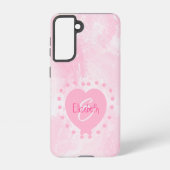 Chic Girly Pink Heart Monogram Initiaal Waterverf Samsung Galaxy Hoesje (Achterkant)