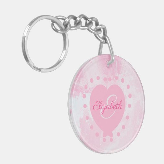 Chic Girly Pink Heart Monogram Initiaal Waterverf Sleutelhanger (Voorkant Links)