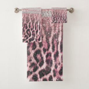 Chic Girly Pink Leopard animal print Glitter Afbee Bad Handdoek