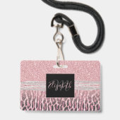 Chic Girly Pink Leopard animal print Glitter Afbee Badge (Voorzijde met lanyard)
