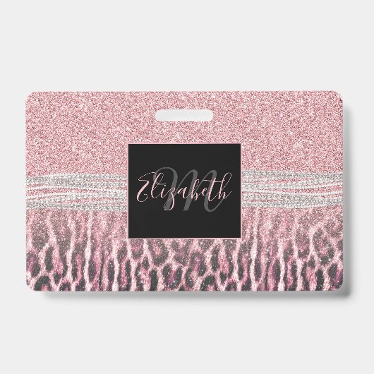 Chic Girly Pink Leopard animal print Glitter Afbee Badge (Voorzijde)