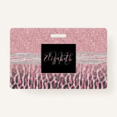 Chic Girly Pink Leopard animal print Glitter Afbee Badge (Voorkant)