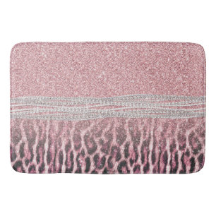 Chic Girly Pink Leopard animal print Glitter Afbee Badmat