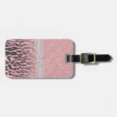 Chic Girly Pink Leopard animal print Glitter Afbee Bagagelabel (Voorkant horizontaal)