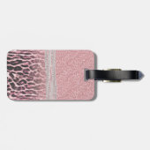 Chic Girly Pink Leopard animal print Glitter Afbee Bagagelabel (Achterkant horizontaal)