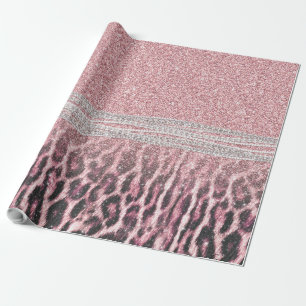 Chic Girly Pink Leopard animal print Glitter Afbee Cadeaupapier