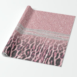Chic Girly Pink Leopard animal print Glitter Afbee Cadeaupapier