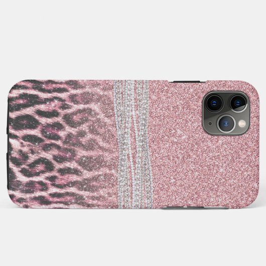Chic Girly Pink Leopard animal print Glitter Afbee Case-Mate iPhone Case (Achterkant (horizontaal))