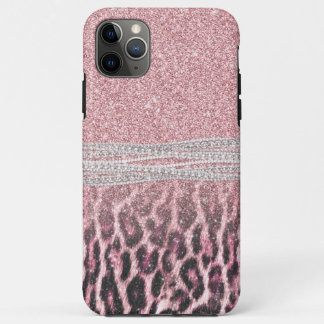 Chic Girly Pink Leopard animal print Glitter Afbee Case-Mate iPhone Case