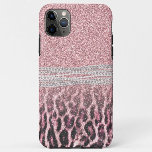 Chic Girly Pink Leopard animal print Glitter Afbee Case-Mate iPhone Case (Achterkant)