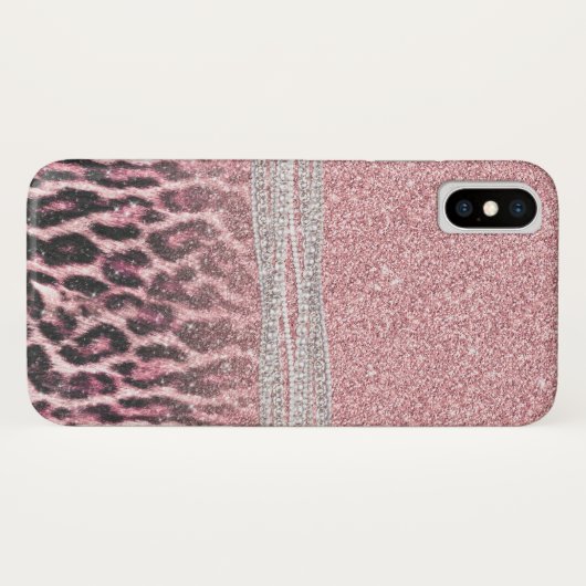 Chic Girly Pink Leopard animal print Glitter Afbee Case-Mate iPhone Case (Achterkant (horizontaal))