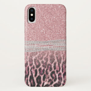 Chic Girly Pink Leopard animal print Glitter Afbee Case-Mate iPhone Case