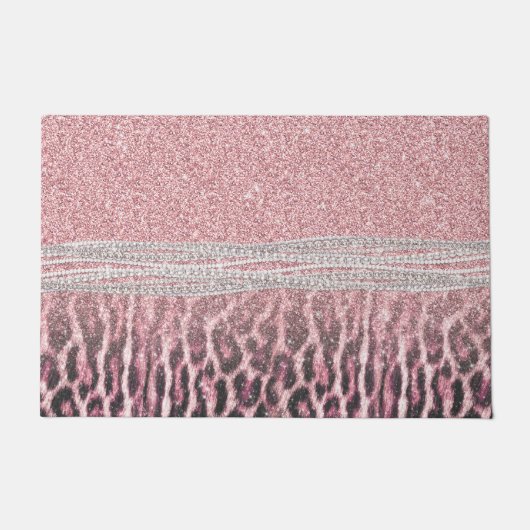 Chic Girly Pink Leopard animal print Glitter Afbee Deurmat (Voorkant)