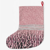 Chic Girly Pink Leopard animal print Glitter Afbee Grote Kerstsok (Achterkant)