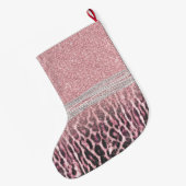 Chic Girly Pink Leopard animal print Glitter Afbee Grote Kerstsok (Achterkant (Hangend))