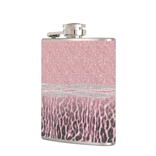 Chic Girly Pink Leopard animal print Glitter Afbee Heupfles (Links)