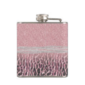 Chic Girly Pink Leopard animal print Glitter Afbee Heupfles (Achterkant)