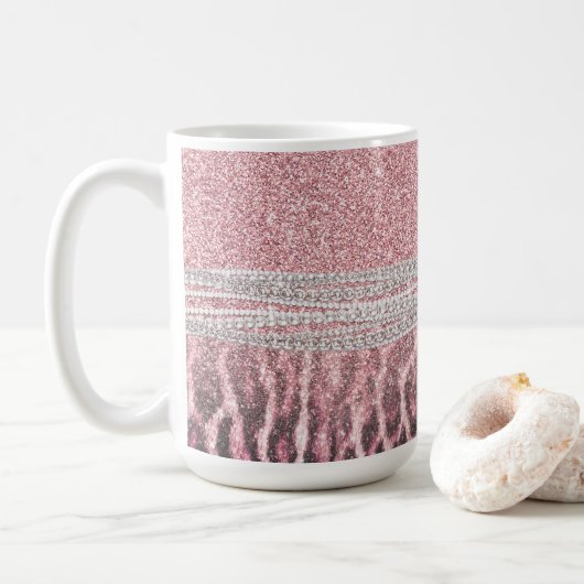 Chic Girly Pink Leopard animal print Glitter Afbee Koffiemok (Met donut)