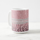 Chic Girly Pink Leopard animal print Glitter Afbee Koffiemok (Voorkant links)