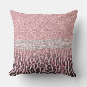Chic Girly Pink Leopard animal print Glitter Afbee Kussen
