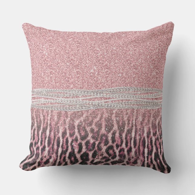 Chic Girly Pink Leopard animal print Glitter Afbee Kussen (Voorkant)