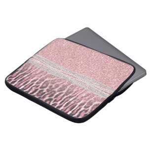 Chic Girly Pink Leopard animal print Glitter Afbee Laptop Sleeve