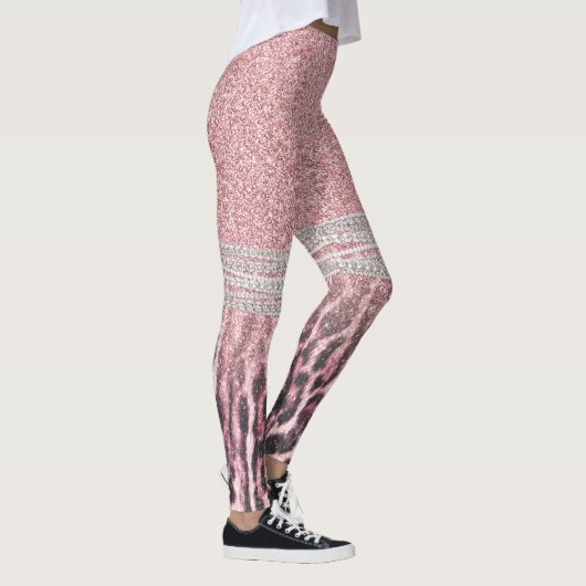 Chic Girly Pink Leopard animal print Glitter Afbee Leggings (Rechts)