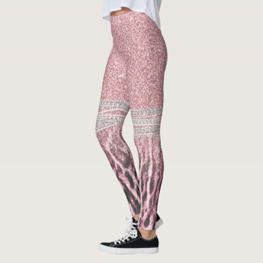 Chic Girly Pink Leopard animal print Glitter Afbee Leggings (Links)