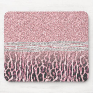 Chic Girly Pink Leopard animal print Glitter Afbee Muismat