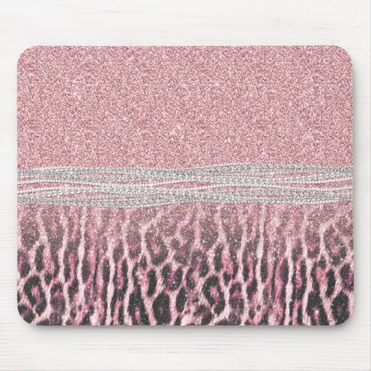 Chic Girly Pink Leopard animal print Glitter Afbee Muismat (Voorkant)