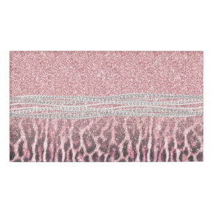 Chic Girly Pink Leopard animal print Glitter Afbee Naambadge