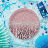 Chic Girly Pink Leopard animal print Glitter Afbee Papieren Bordje (Feest)