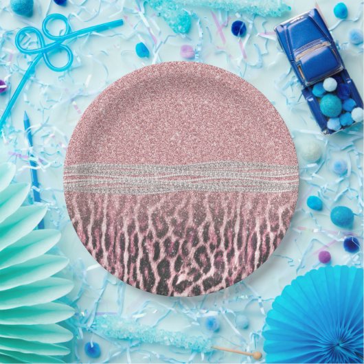 Chic Girly Pink Leopard animal print Glitter Afbee Papieren Bordje (Feest)