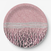 Chic Girly Pink Leopard animal print Glitter Afbee Papieren Bordje (Voorkant)