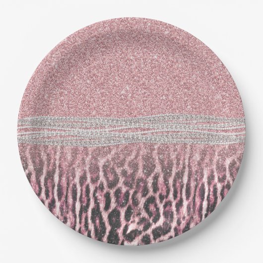 Chic Girly Pink Leopard animal print Glitter Afbee Papieren Bordje (Voorkant)