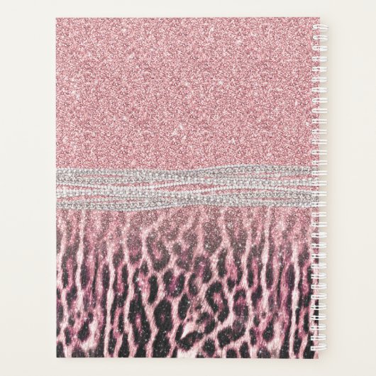 Chic Girly Pink Leopard animal print Glitter Afbee Planner (Achterkant)