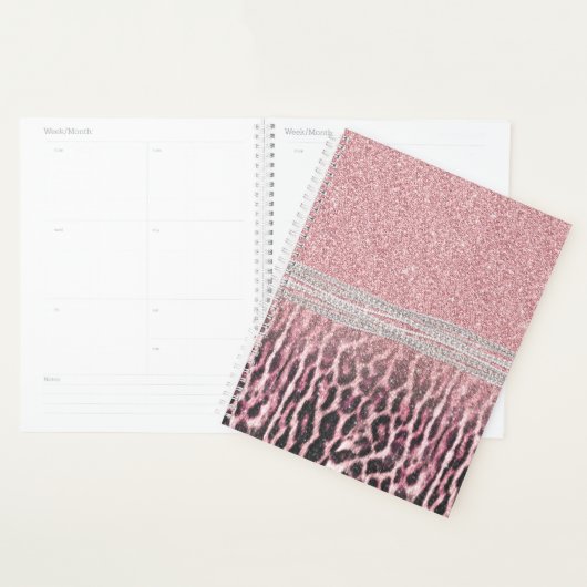 Chic Girly Pink Leopard animal print Glitter Afbee Planner (Display)