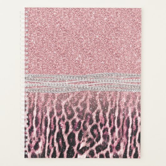 Chic Girly Pink Leopard animal print Glitter Afbee Planner (Voorkant)