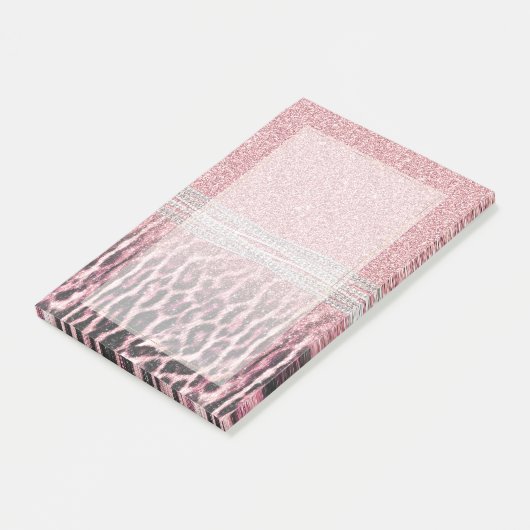 Chic Girly Pink Leopard animal print Glitter Afbee Post-it® Notes (Schuin)