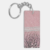 Chic Girly Pink Leopard animal print Glitter Afbee Sleutelhanger (Voorkant Links)