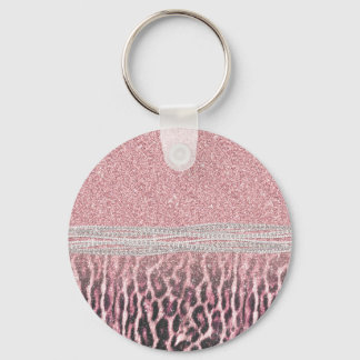 Chic Girly Pink Leopard animal print Glitter Afbee Sleutelhanger