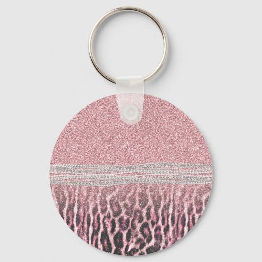 Chic Girly Pink Leopard animal print Glitter Afbee Sleutelhanger (Voorkant)