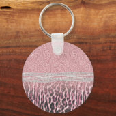 Chic Girly Pink Leopard animal print Glitter Afbee Sleutelhanger (Voorkant)