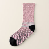 Chic Girly Pink Leopard animal print Glitter Afbee Sokken (Links - buitenkant)