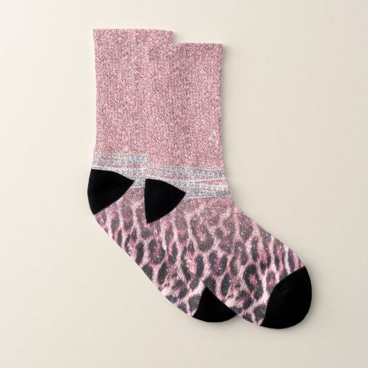 Chic Girly Pink Leopard animal print Glitter Afbee Sokken (Paar)