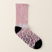 Chic Girly Pink Leopard animal print Glitter Afbee Sokken (Links binnenkant)