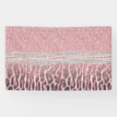 Chic Girly Pink Leopard animal print Glitter Afbee Spandoek (Horizontaal)