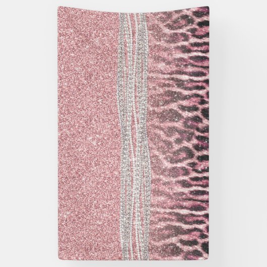 Chic Girly Pink Leopard animal print Glitter Afbee Spandoek (Verticaal)