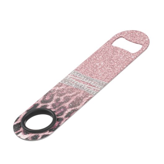 Chic Girly Pink Leopard animal print Glitter Afbee Speed Flessenopener (Voorkant Gekanteld)