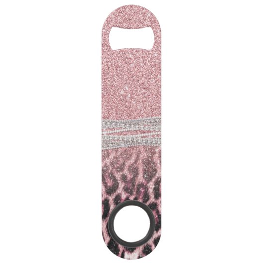 Chic Girly Pink Leopard animal print Glitter Afbee Speed Flessenopener (Voorkant)